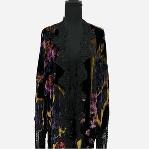 SOLD - Widow Dolls Kill Floral Velvet Kimono with Fringe And Lace Accents
